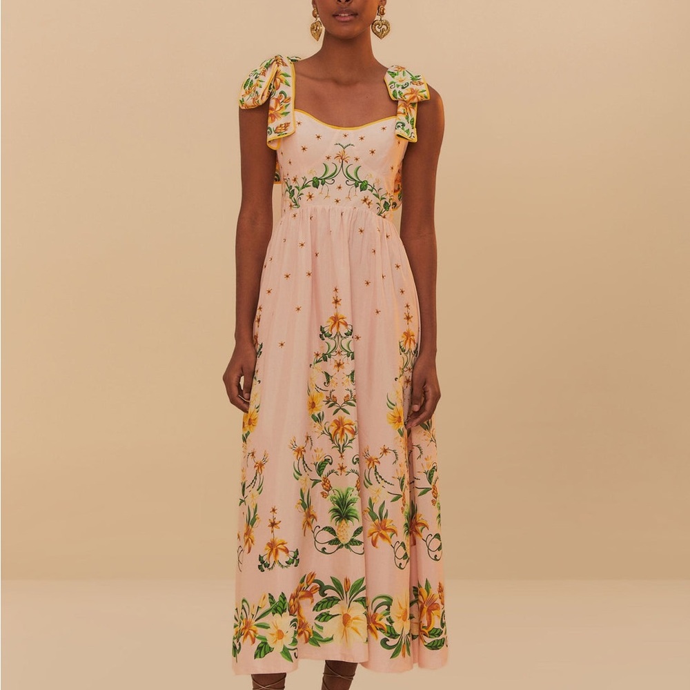 FARM Rio Pink Dress with Yellow and Green Floral Accents